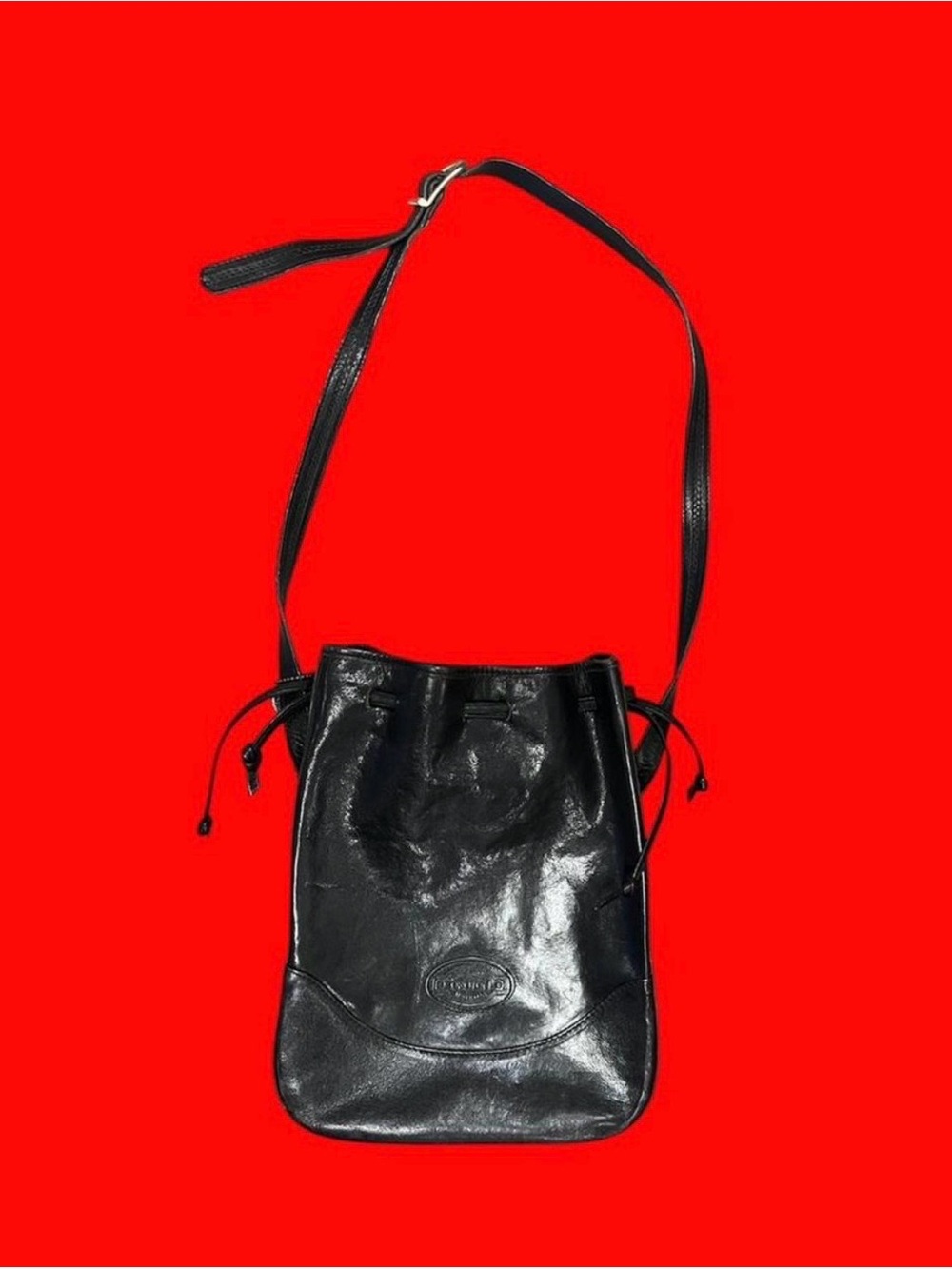 Oroton Black Leather Drawstring Bag